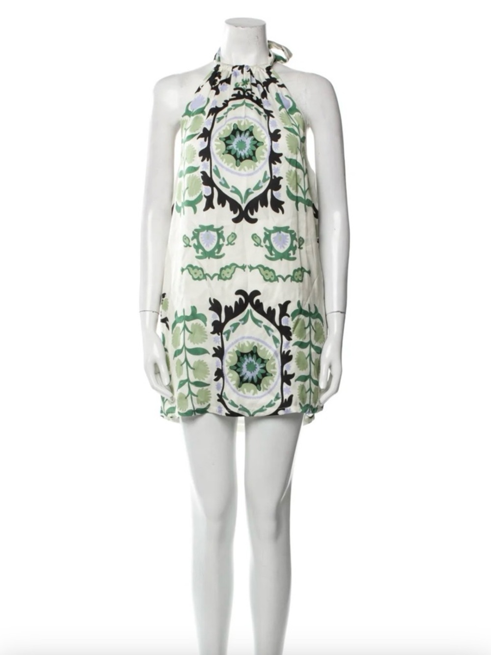 R.G. Kane IKAT Design Mini Dress Small White Green NWT